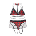 Costume d'étudiante sexy à carreaux avec collier — emballage produit