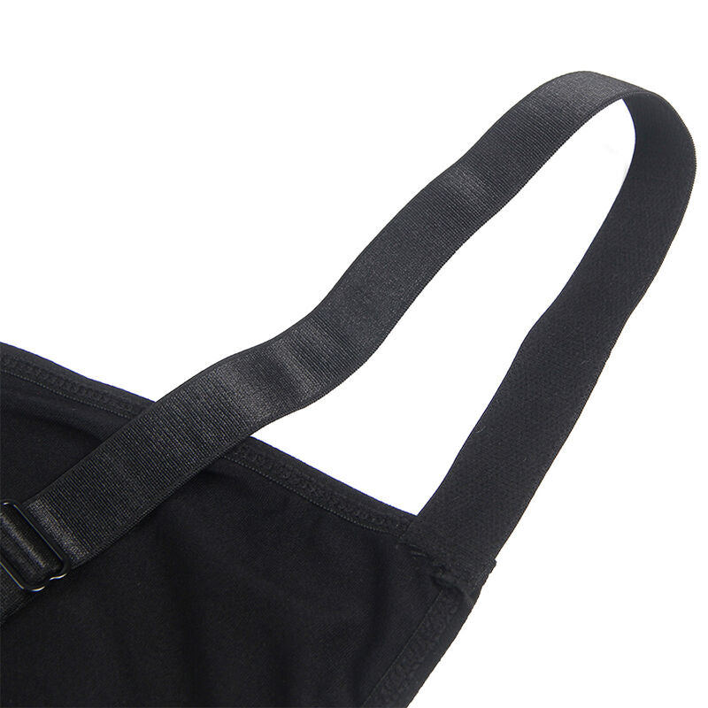 Sangle noire réglable du harnais de cuisse inclus avec le costume écolière MATH Subblime, accessoire présenté en boucle sur fond blanc lumineux pour compléter la tenue de jeu de rôle.
