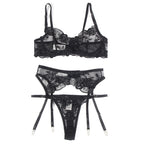 Ensemble lingerie 3 pièces imprimé floral soutien-gorge stri — vue rapprochée 2