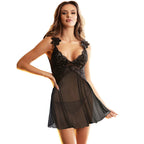 subblime tissu tulle babydoll avec dentelle et detail fleur noir s m