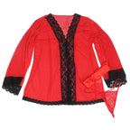 Robe nuisette transparente à détail dentelle rouge — détail texture surface 2