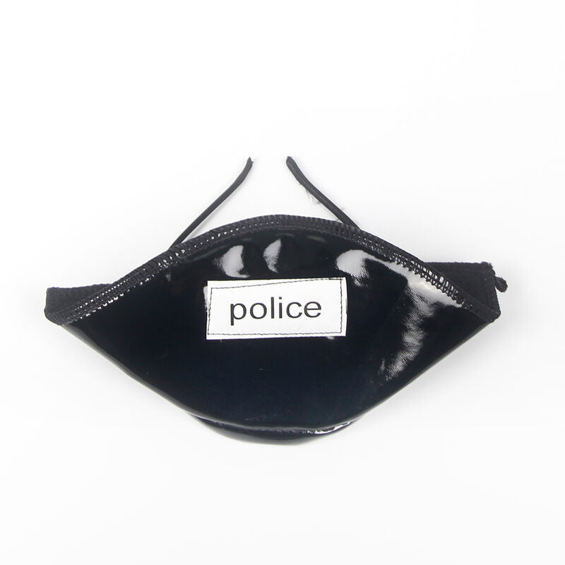 Casquette de costume police en vinyle noir brillant marquee police, accessoire assorti fourni avec le body en dentelle Subblime.