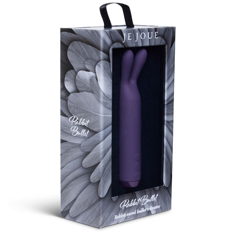 Boîte Rabbit Bullet de Je Joue à fond plumes gris, fenêtre noire montrant le bullet violet à oreilles dressées, mention « Rabbit Bullet » en lettres blanches.