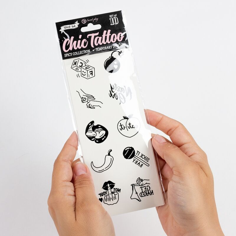Lot de 10 tatouages temporaires Spicy — vue de dos