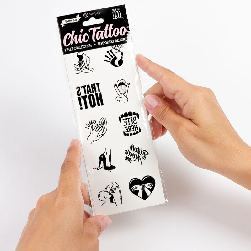 Lot de 10 tatouages temporaires coquins — vue de dos