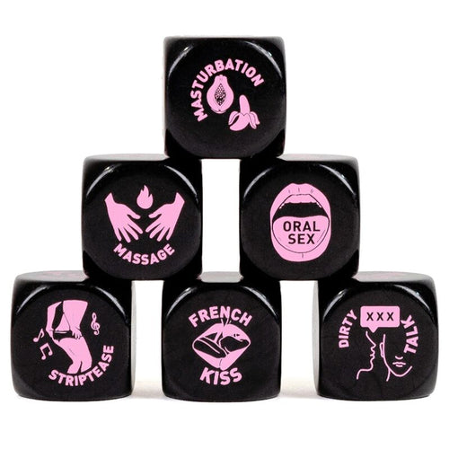 Des preliminaires en silicone noir et rose empiles en pyramide, faces Masturbation, Massage, Oral Sex, French Kiss, Striptease. Jeu coquin ultra-compact pour pimenter le couple.