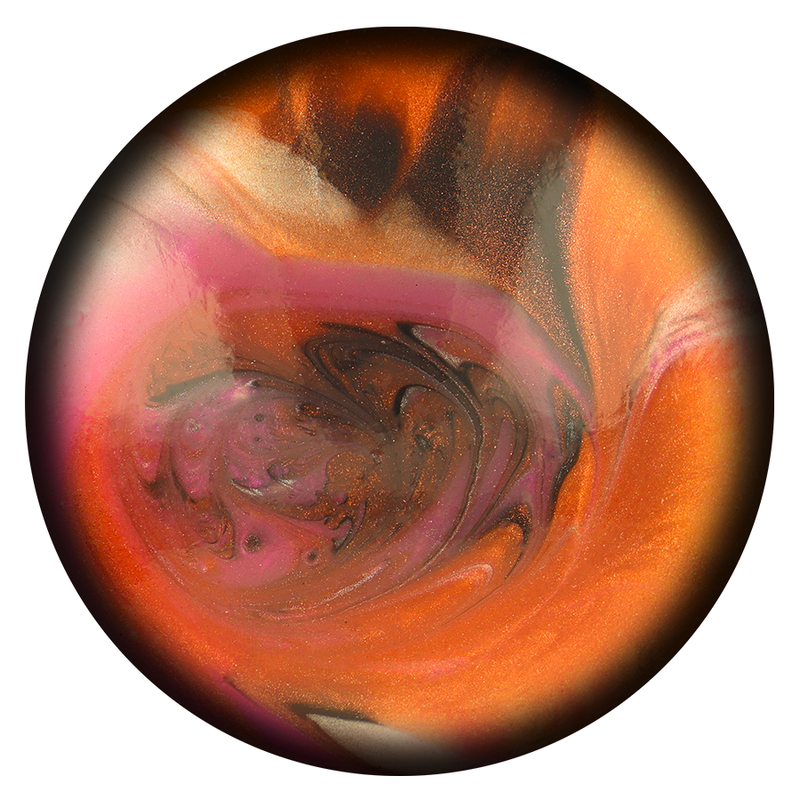 Gros plan sur le tunnel interne marbre du masturbateur Telemus en silicone, canal orange et rose texture pour une stimulation enveloppante intense.