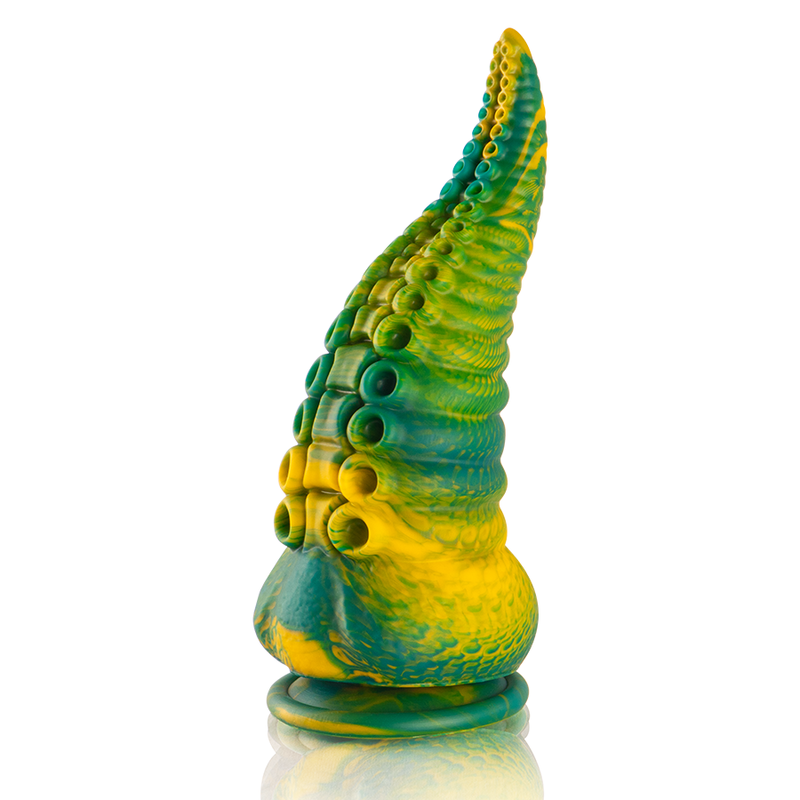 Gode tentacule fantasy en silicone texturé vert — détail base