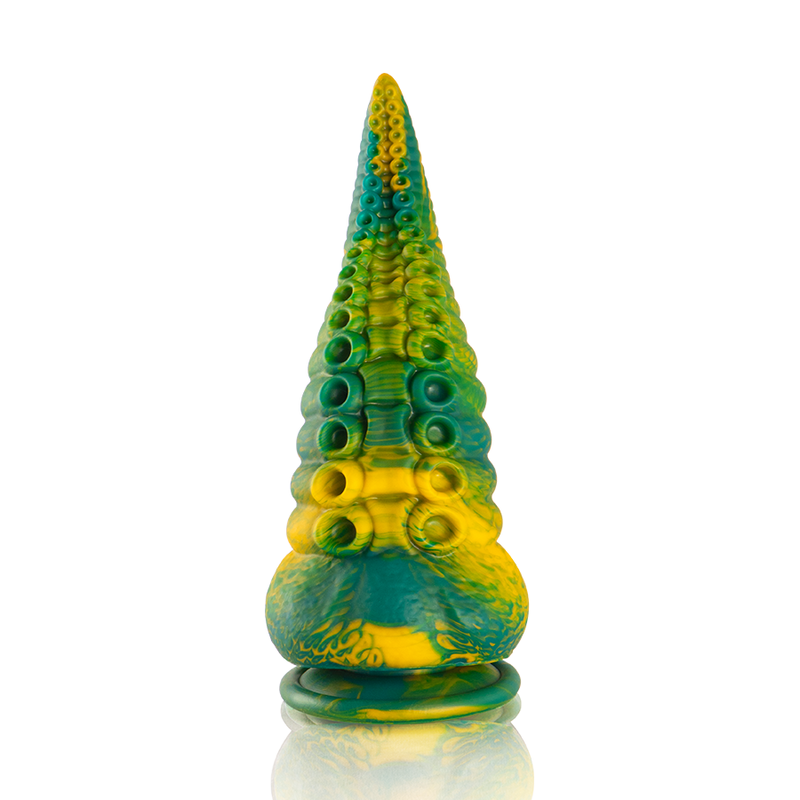 Gode tentacule fantasy en silicone texturé vert — détail texture surface