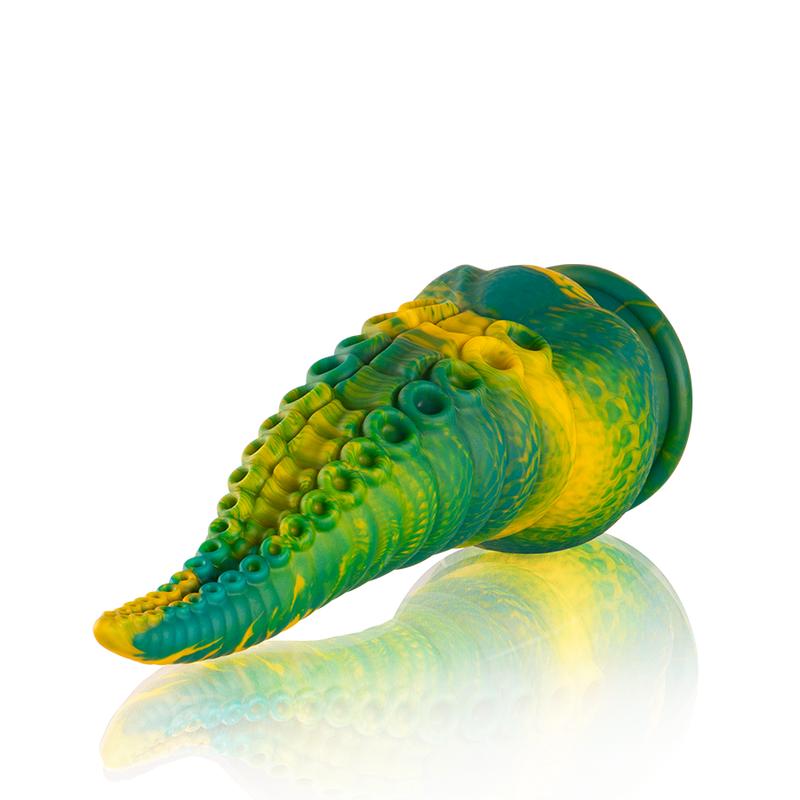 Gode tentacule fantasy en silicone texturé vert — vue de dos