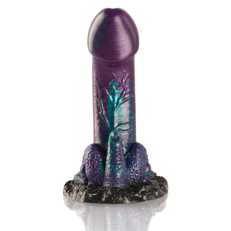 Gode basilic fantasy écailleux en silicone — détail texture surface