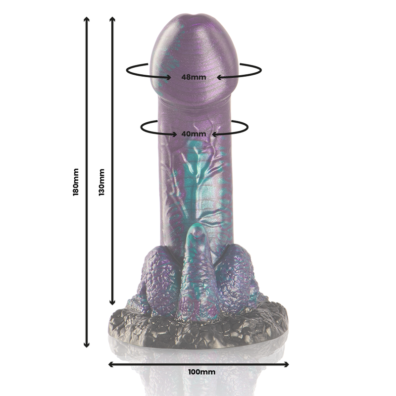 Gode basilic fantasy écailleux en silicone — vue de profil
