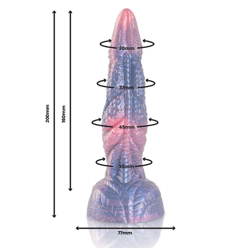 Gode dionysus fantasy en silicone coloré — vue de profil