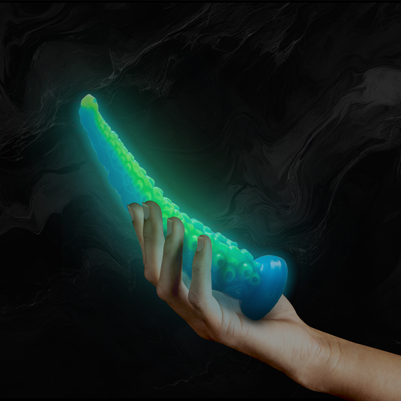 Gode tentacule fluorescent fin en silicone fantasy — détail produit