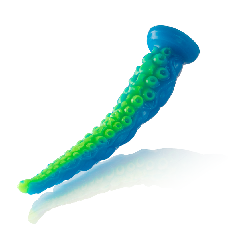Gode tentacule fluorescent fin en silicone fantasy — vue de dos