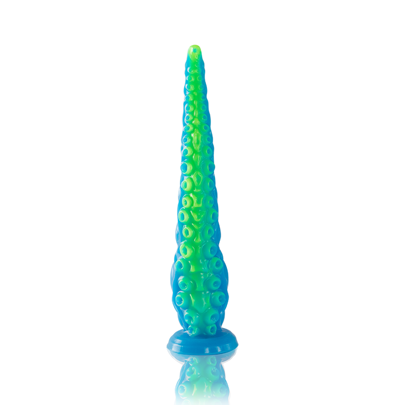 Gode tentacule fluorescent fin en silicone fantasy — détail texture surface