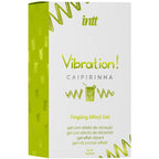 Boite vert anis Intt Vibration Caipirinha presentee de face, gel stimulant intime effet picotement saveur cocktail, packaging graphique sans element anatomique