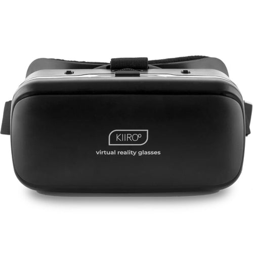 Casque de realite virtuelle Kiiroo en ABS noir vu de face, support smartphone immersif ; accessoire VR a lentilles 42 mm pour contenus interactifs synchronises.