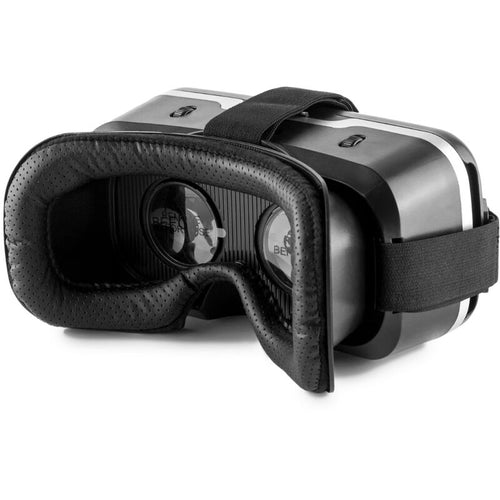 Casque de realite virtuelle Kiiroo vu de l'interieur, coussinets et lentilles sphariques 42 mm ; visionneuse VR pour smartphone, accessoire de contenus immersifs interactifs.