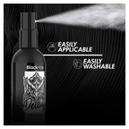 Visuel du spray retardateur Black Hole Delay 30 ml en pulverisation, flacon noir au logo tigre, mentions Easily Applicable et Easily Washable sur fond sombre