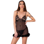 Babydoll en maille semi-transparente et string — vue principale