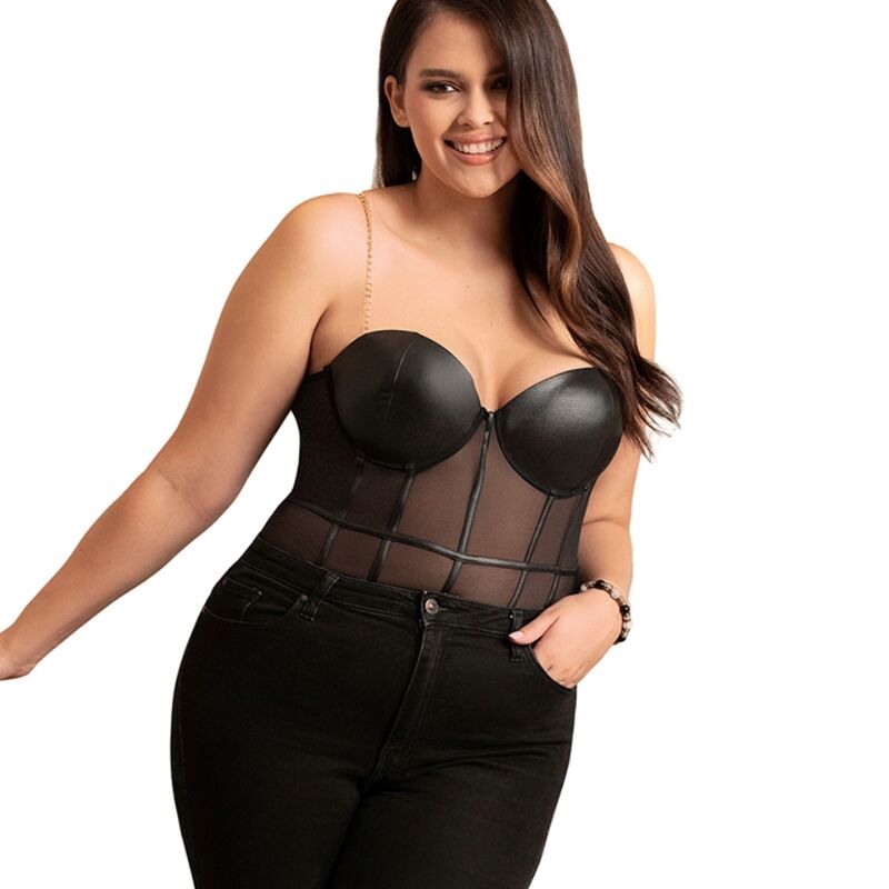 Body transparent à bretelles chaîne et armatures — vue de profil
