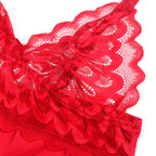 Babydoll en satin rouge avec dentelle florale — comparatif dimensionnel