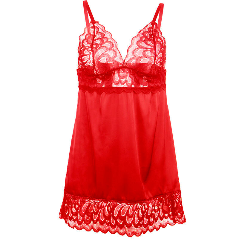 Babydoll en satin rouge avec dentelle florale — vue de dos