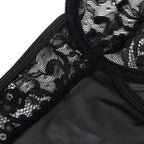 Teddy en dentelle noir détail bandes et jarretière intégrée — comparatif dimensionnel