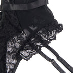 Teddy en dentelle noir détail bandes et jarretière intégrée — finition matière
