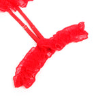 Teddy rouge en dentelle avec jarretières et anneaux — détail texture surface 2