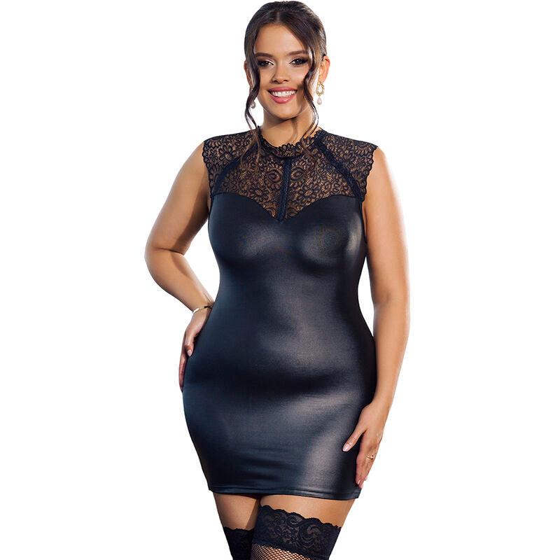 Robe lingerie en dentelle noire et détails cuir — vue galerie 11
