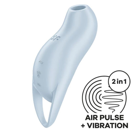 Stimulateur clitoridien Satisfyer Pocket Pro 1 bleu glacier en silicone, embout d'aspiration air pulse et anneau de préhension, badge air pulse plus vibration, étanche.