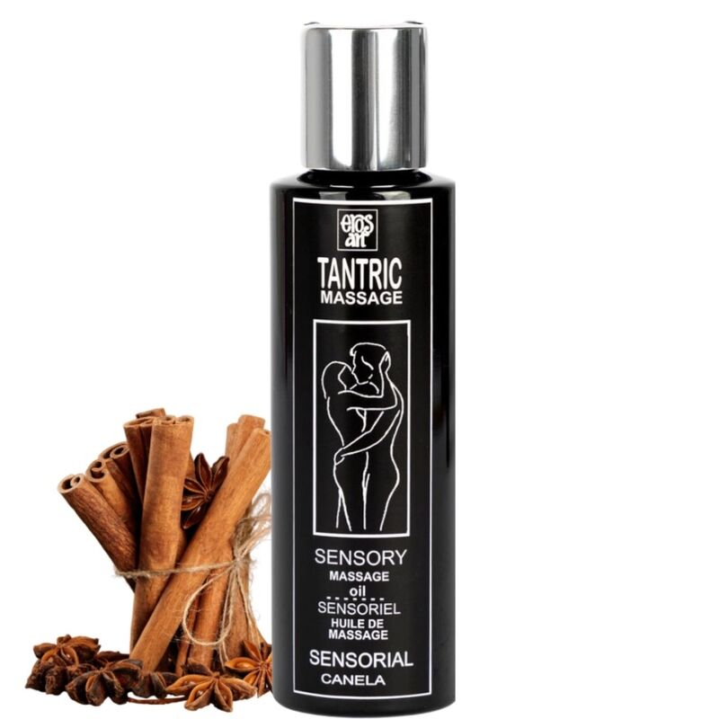 Huile de massage tantrique parfum cannelle — vue de profil