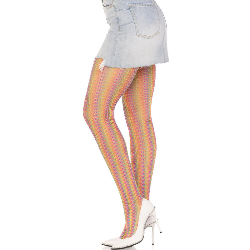 Collants résille au crochet arc-en-ciel — vue de profil