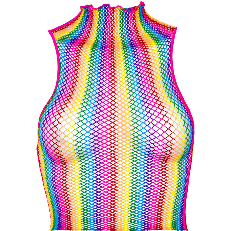Haut lingerie col montant filet arc-en-ciel — vue de profil