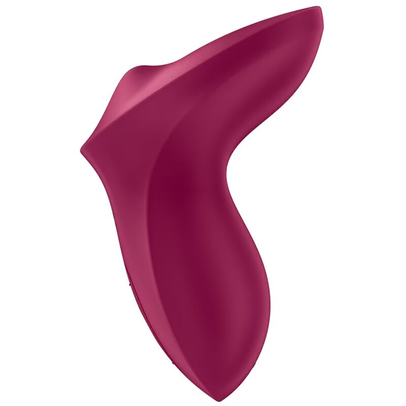 Stimulateur clitoridien a poser Satisfyer framboise vu de profil, surface lisse en silicone et pointe arrondie, bille rodante pour stimulation ciblee.