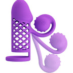 Gaine pénienne vibrante extensible en silicone à tête spiral — détail texture surface
