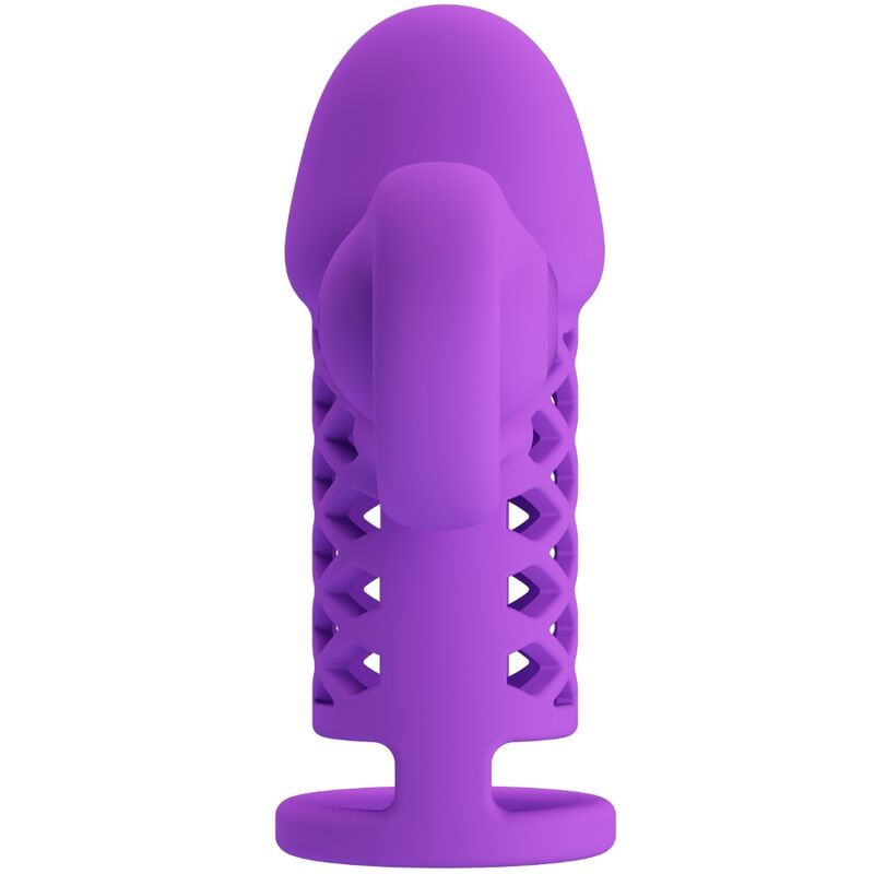 Gaine pénienne vibrante extensible en silicone à tête spiral — vue de dos