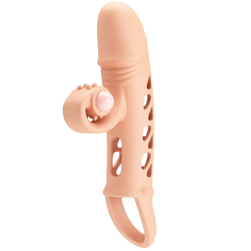 Gaine pénienne extensible vibrante avec anneau de maintien — vue de profil
