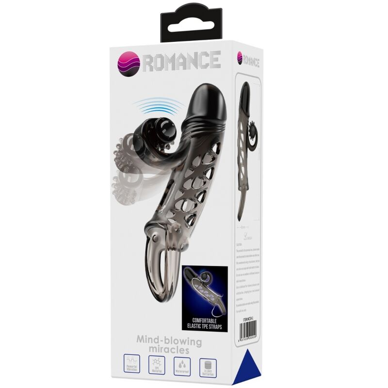Gaine pénienne extensible noire à embout vibrant — emballage produit