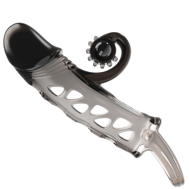 Gaine pénienne extensible noire à embout vibrant — vue principale