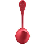 Stimulateur Satisfyer rouge vu de face, corps lisse galbe et col fin recourbe