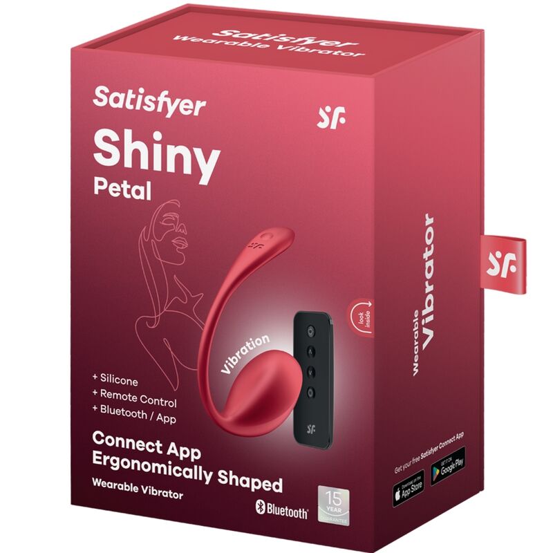 Boite rouge framboise du stimulateur Satisfyer avec mention application Bluetooth