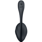 Stimulateur Satisfyer noir vu de face, corps lisse galbe et logo de la marque