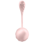 Stimulateur Satisfyer rose de profil, base spherique en silicone et tige effilee, coffret Sortie en couple