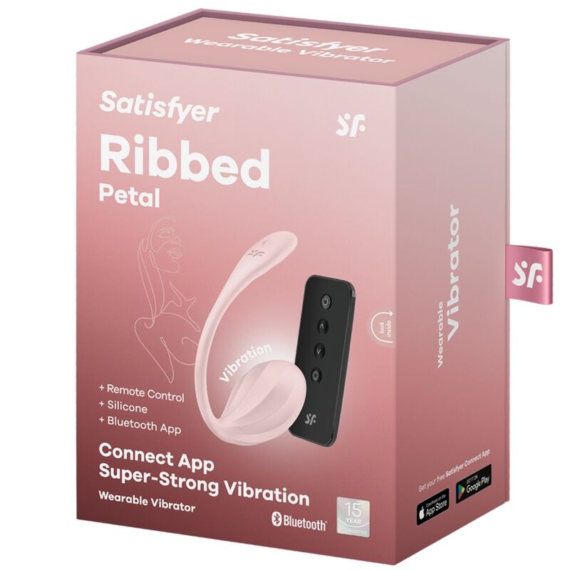 Boite du stimulateur Satisfyer rose poudre avec mention application Bluetooth