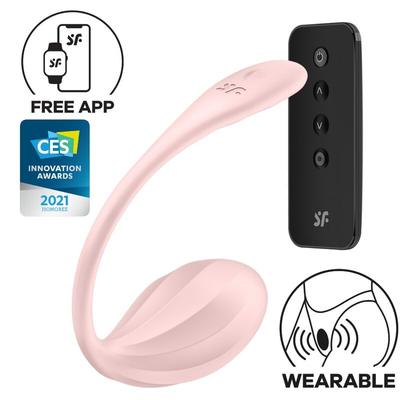 Stimulateur Satisfyer connecte rose a porter avec sa telecommande, piece maitresse du coffret Sortie en couple