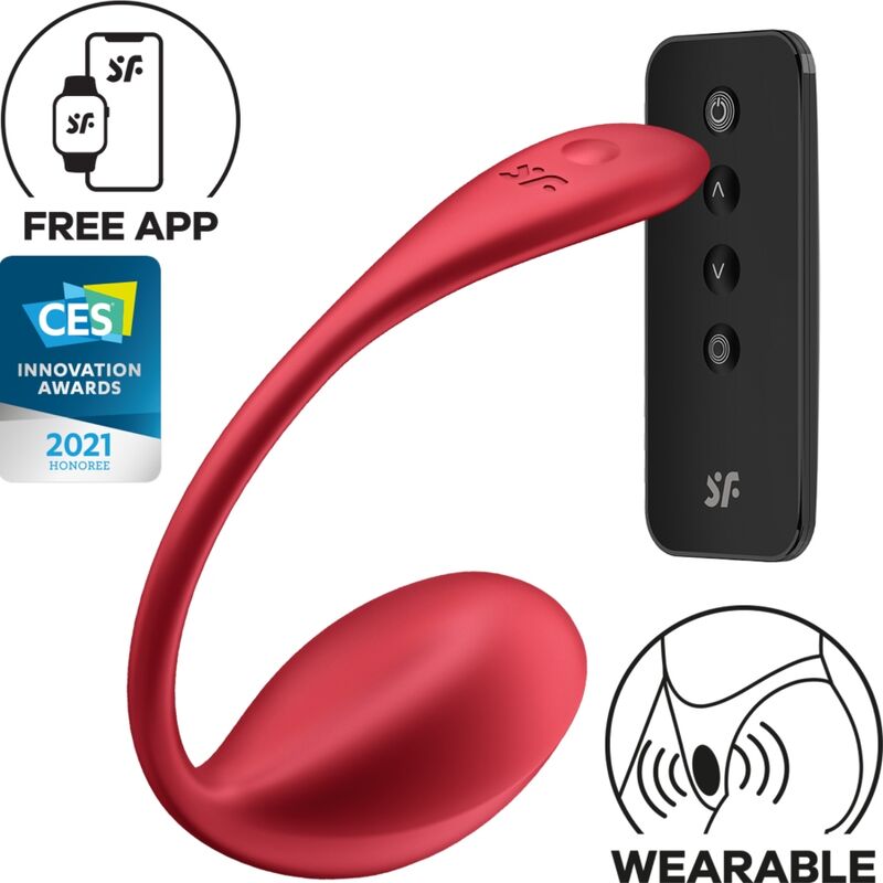Stimulateur Satisfyer rouge a tige flexible avec sa telecommande noire