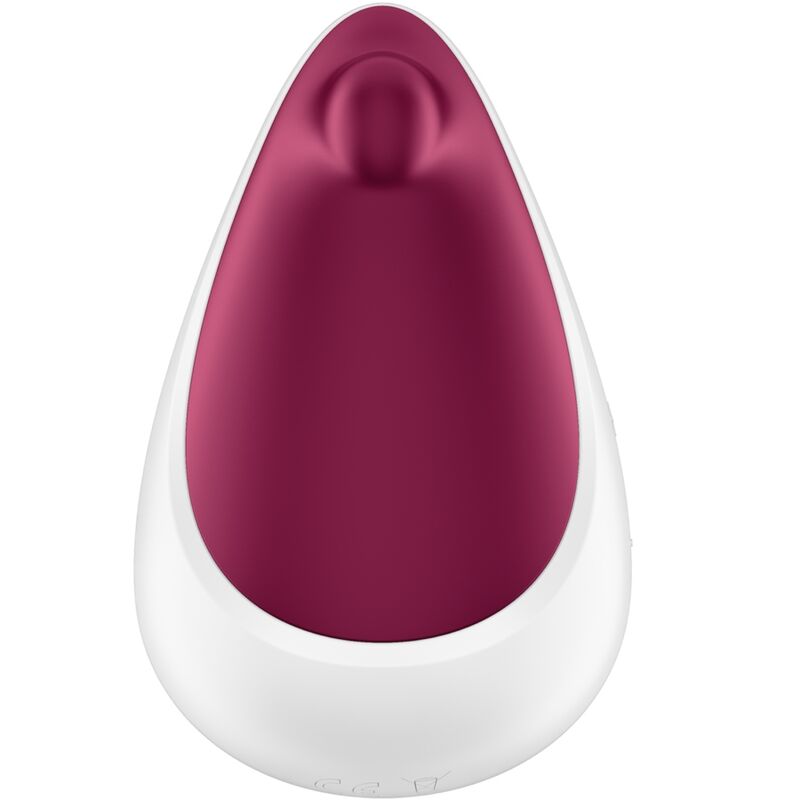 Gros plan sur l'embout clitoridien cible du Satisfyer Spot On 3 rouge, pointe souple en silicone sur coque blanche pour une stimulation ciblee par vibration